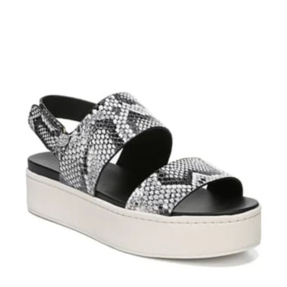 VINCE Animal Print Leather Wedge Sandals